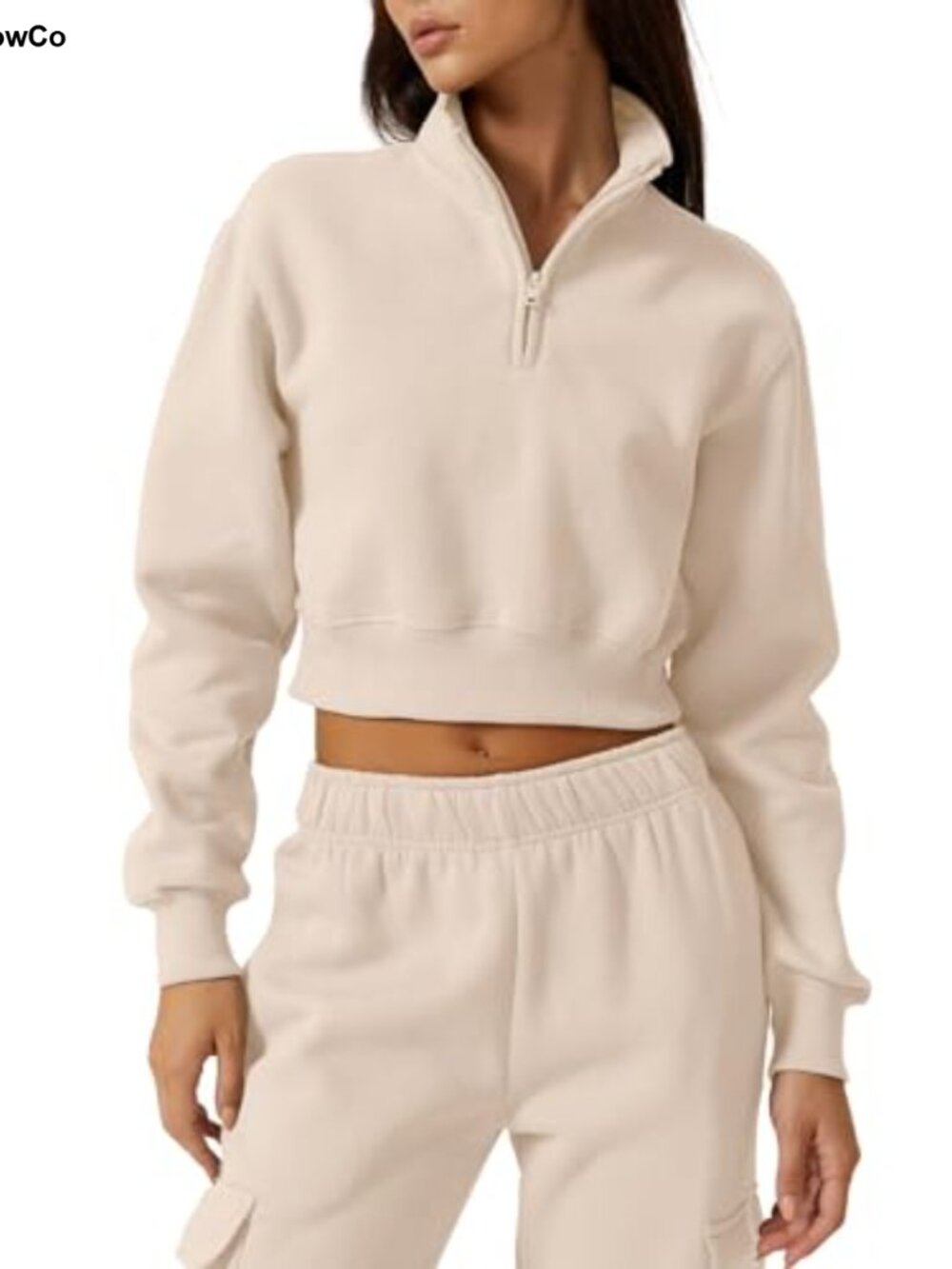 Womens Half Zip Crop Sweatshirt High Neck Long Sleeve Pullover Cropped Top